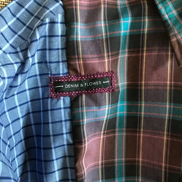 Upcycled Patchwork Button-Down Shirt, Size M-L: Boho Fringed Hem, Mixed Print - Picture 6 of 13